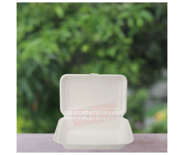 7X5 Bagasse Hinged Container-White