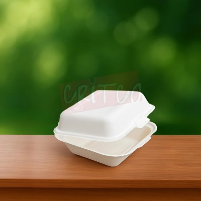 6X6X3.5 inch Bagasse Burger Box-White