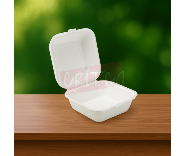 6X6X3.5 inch Bagasse Burger Box-White