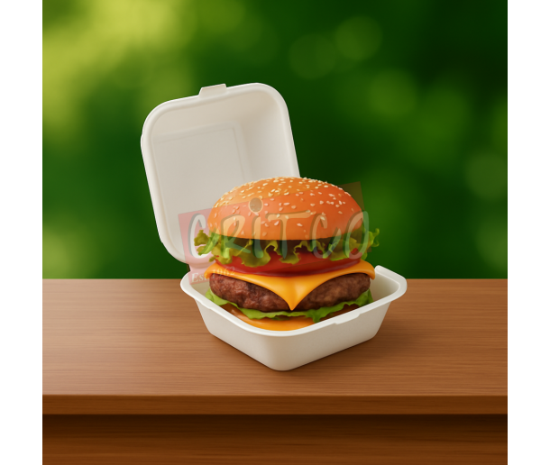 6X6X3.5 inch Bagasse Burger Box-White
