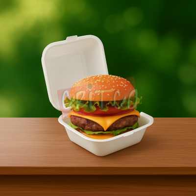 6X6X3.5 inch Bagasse Burger Box-White