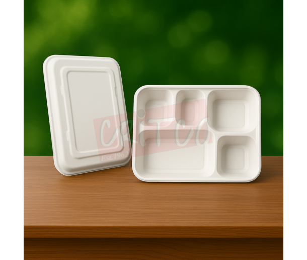 5 Compartments Bagasse Container w/lid
