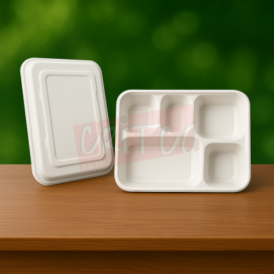 5 Compartments Bagasse Container w/lid