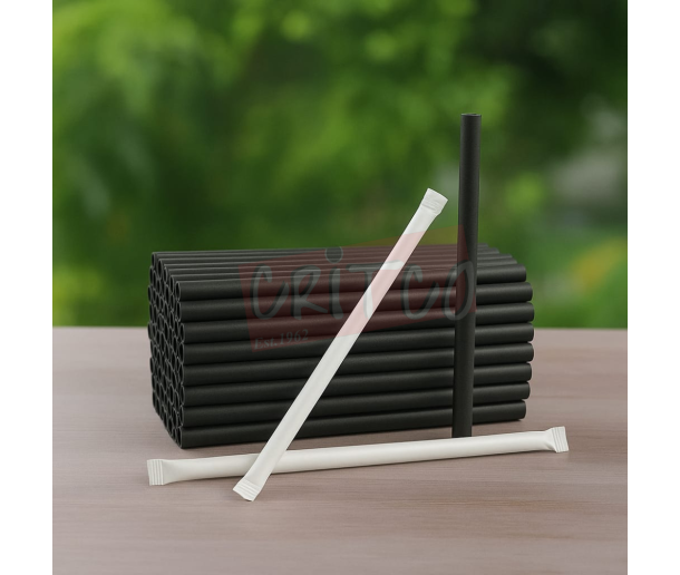 8x8mm Paper Straw-Black-Single Wrapped (100Pcs)