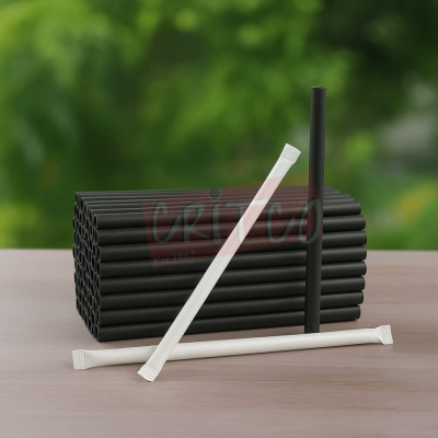 8x8mm Paper Straw-Black-Single Wrapped (100Pcs)
