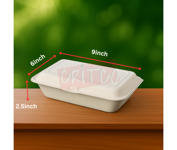 9X6 Bagasse Hinged Container-White