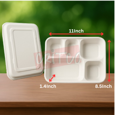 5 Compartments Bagasse Container w/lid