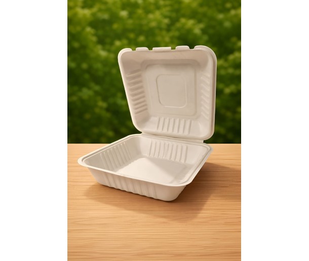 8x8inch Bagasse Hinged Container